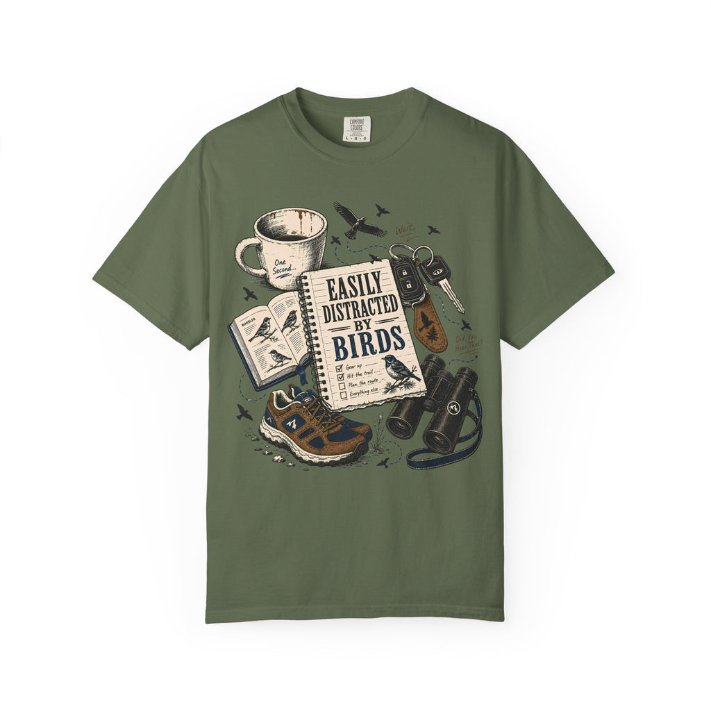 DISTRACTED BY BIRDS DESIGN T-SHIRT